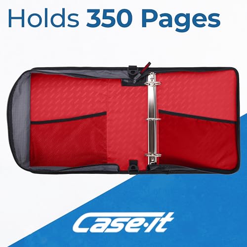 Image of Case-it Universal Zipper Binder | 2-Inch O-Rings,13-Inch Laptop /Tablet Padded Pocket,400 Sheet Capacity,Multiple StoragePockets & Shoulder Strap | School & Office Organizer | LT-007 Fire Engine Red
