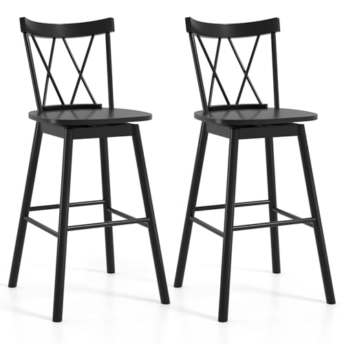 Butacos barra Windsor de GIANTEX, juego de 2, altura barra 29", con giro 360°, respaldo cruzado y reposapiés, para isla de cocina, comedor y restaurante, color negro miniatura 1