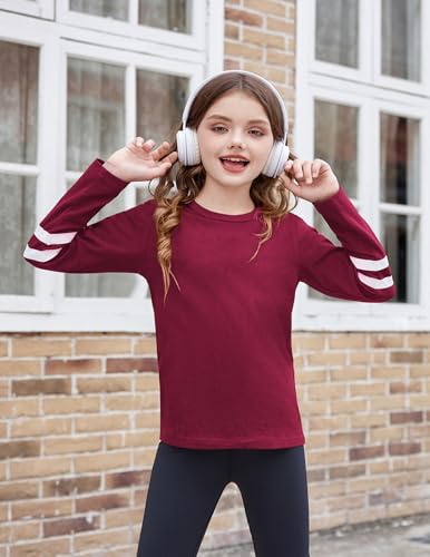 Image of Arshiner Girls Shirts Cotton Casual Basic Long Sleeve Crewneck Color Block Tunic Tee Tops Blouse