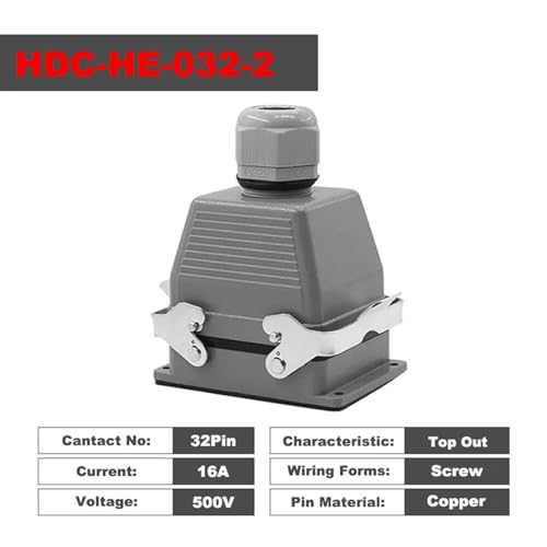 Conector industrial HDC-HE-032 rectangular de 32 pines con conexión segura por tornillo 3