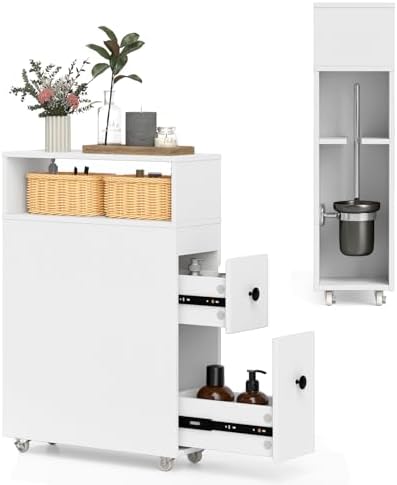 Giantex Small White Bathroom Storage Cabinet - Slim Organizer with ...