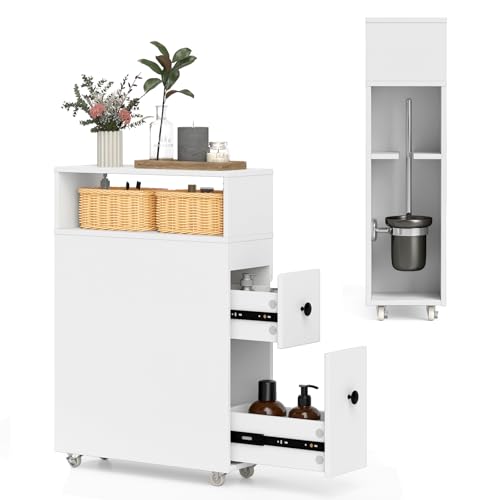 Giantex Small Bathroom Storage Cabinet - Slim Organizer with Wheels,