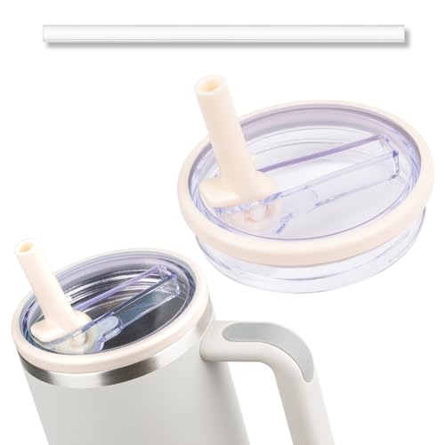 40 oz Tumbler Flip Straw Lid Compatible with Stanley Cup 40oz Tumbler Tumbler Cover Compatible with Stanley Cup Quencher (Cream White, 1 Pack)