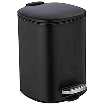 WENKO Alassio Cosmetic Pedal Bin, 5 Litre Volume, High Quality Bathroom Bin with Easy-Close Mechanism, Painted Steel, 24.5 x 20.5 x 27 cm, Black