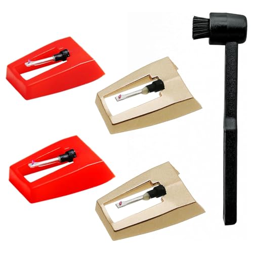 Whltzf Conjunto 4 Estilos Giratorios Aguja Aguja Diamante con Cepillo Textura Reproductor Récord Reemplazo Aguja para Los Estilos del Jugador Cepillo Limpieza