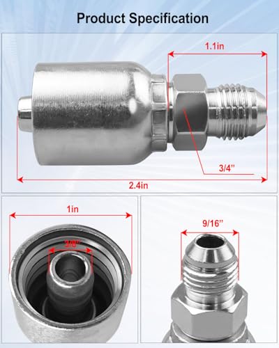 Image of 12Pcs 3 /8 inchHose x 3 /8 inch JIC Hydraulic Hose Fittings Fit for Dayco Weatherhead U-Series Adjustable Crimpers, 37 Male Hydraulic Hose End Crimp