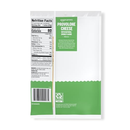Amazon Grocery, Provolone Cheese with Natural Smoke Flavor, 8 Oz, 10 Slices