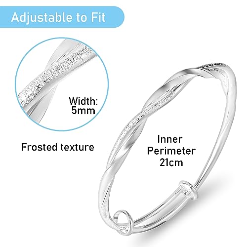 Aster Silver Bangle Bracelet Adjustable Fit All Size, Fidget Bracelet Anxiety Relief Bracelet Classic Silver Charm Bracelet Bangle for Women Girls Ladies Birthday Valentine Graduation Gift