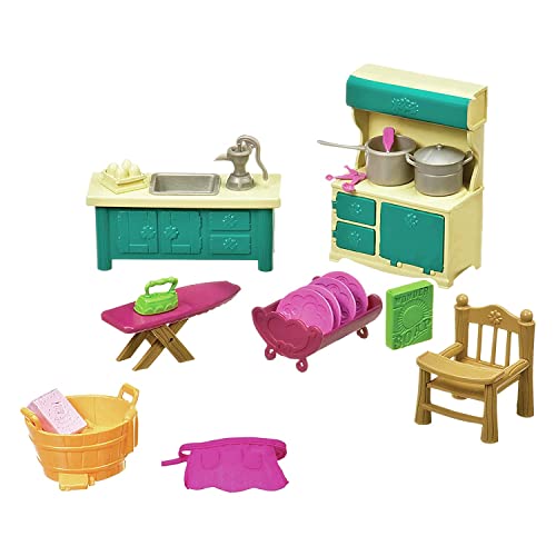 Li’l Woodzeez 21-teilig Küche und Haushalt Zubehör Set - Herd, Spüle, Bügelbrett und mehr - Tierfiguren Accessoire Spielzeug für Kinder ab 3 Jahren Cover
