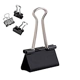 D.RECT Set de 12 Pinzas Metálicas Plegables – 32 mm – Clips Negros Resistentes para Documentos, Papel, Oficina, Escuela y Hogar