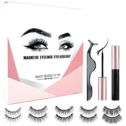 Johiux Magnetic Eyelashes, Reusable Magnetic Eyeliner and Lashes Kit, 5 Magnets Natural Look Magnetic False Eyelashes With Waterproof Long Lasting Magnetic Eyeliner. (Regular) Cover