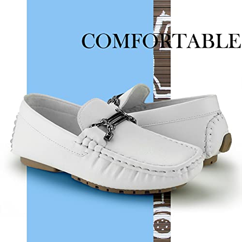 Hawkwell Kids Casual Penny Loafer Moccasin Dress Driver Shoes, White Pu, 13 M Us Little Kid #TOP1