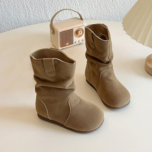 Mid Calf Boots for Girls 𝗦louchy Ruched Suede Round Toe Slip On Flat Booties Fashion Casual Fall Winter Shoes4