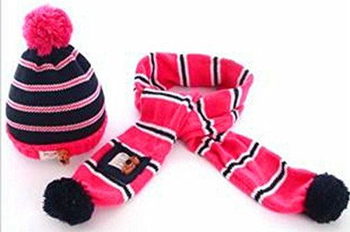 TheWin - Gorro y bufanda de punto o ganchillo para niños rosa Strip pink