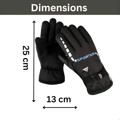 Image of K D Full Finger Winter Gloves for Men & Women with Fur Inside | Warm, Windproof, Waterproof, Scratch-Proof Thermal Gloves | Ideal for Biking, Riding & Cold Weather (Gloves Black Sport Pack of 02)