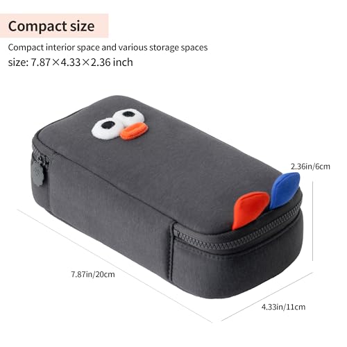 Image of Pencil Case - Adorable Character Design - Cute and Fun Pencil Pouch with Enough Capacity for Students (Charcoal)
