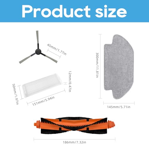 Image of SONGRUI 10PCS Replacement Accessories Compatible with MI Robot Vacuum-Mop P, Xiaomi S10, Viomi SE, Includes 1 Main Roller Brush, 2 Mop Pads, 4 Side Brushes, 2 HEPA Filters & 1 Cleaning Brush