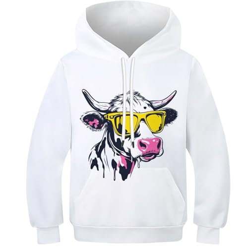Sweat à capuche imprimé 3D vaches mignonnes anti-décoloration pour enfant 6-15 ans