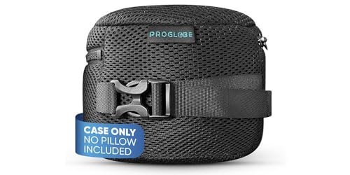 Proglobe Essential Neck Pillow Case & Travel Bag Compression Storage Mesh Cover with Snap Clasp, Compact Carrying Case Attaches to Luggage, Backpack, or Purse – Black
