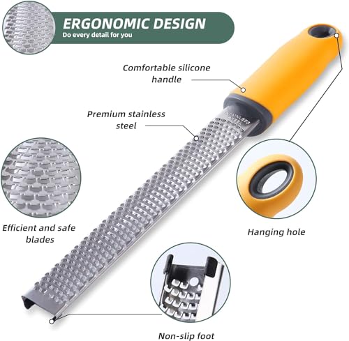 Image of Baskety Stainless Steel Zester Grater Handheld for Lemon, Cheese, Ginger, Garlic, Vegetables & Fruits - 1 Piece (Yellow)