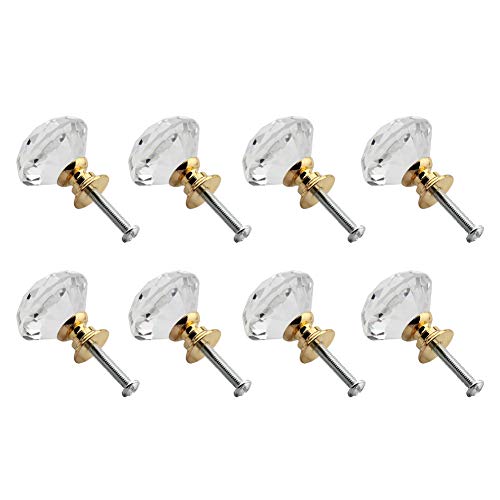 BESTEU - Juego de 8 pomos de cristal transparente con corte de diamante para puertas de cajones de cocina, armarios, tiradores para muebles de dormitorio Cover