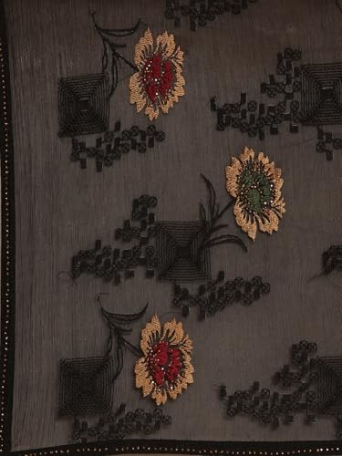 Image of Panzora Women's Chiffon Embroiderd Saree With Blouse Piece