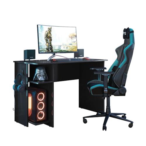 Mesa Escrivaninha Gamer 2 plateleiras Estudo e Trabalho Com Suporte para Fone Cor Preto