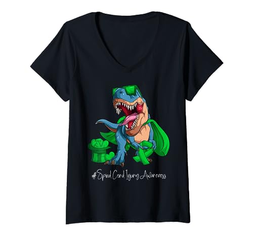 Spinal Cord Injury Awareness - Ruban vert Trex Mois de sensibilisation aux lésions médullaires T-Shirt avec Col en V
