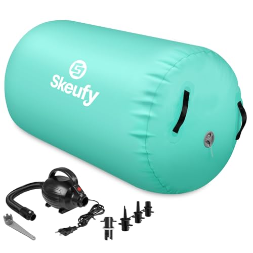 Skeufy Ruedas hinchables Airtrack de aire, cilindro de gimnasia de yoga, esterilla de gimnasia, barril de aire para gimnasio, pista de aire, columna de ejercicio, esterilla deportiva para casa