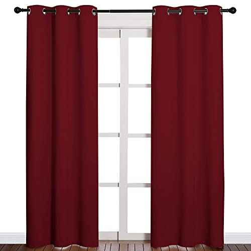 Image of NICETOWN Home Decorations Thermal Insulated Solid Grommet Top Blackout Living Room Curtains /Drapes for Christmas & Thanksgiving Gift (1 Pair, 42 x 84 inches, Burgundy Red)