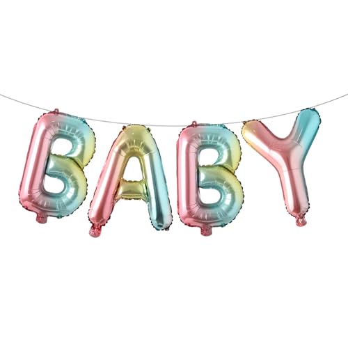 Image of 16 Inch Baby Letter Balloons Multicolor Foil Balloons BABY Balloons, 4 Pcs Foil Aluminum Balloon for kids Birthday, Baby Shower, Wedding, Gender Reveal Party Decorations (BABY Rainbow)