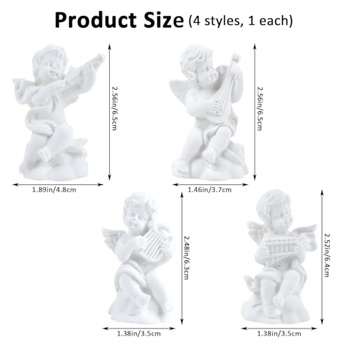 Set de 4 estatuas mini de ángeles de resina para decoración miniatura 2