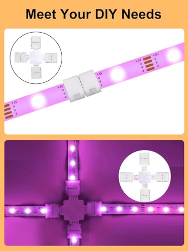 SHAOYAYAZHANG 8mm 4pin RGB Rope Lights Connectors for 3528 2835,10x X- Board Angle for Strip Lights,20x Solderless Gapless Adapter Terminal Extension Connection Connector - Image 4