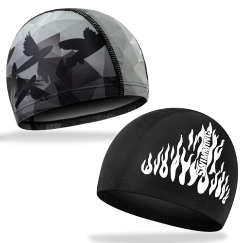 COYUN 2 Piezas Gorro de natación, Gorros De Natación para Hombres Y Mujeres, Elástico Sombreros de Natación Gorros De Natación Unisex para Adultos Y Niños, Gorros De Natación Elásticos Gorro de Baño