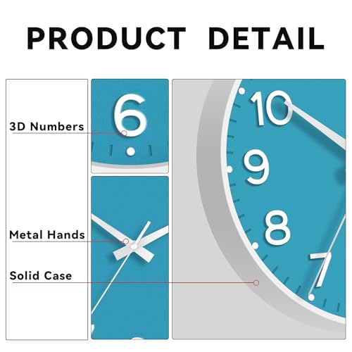 Image of Roymnie Wall Clock, 10 Inch Silent Wall Clocks Battery Operated-Modern Non Ticking Analog Clock Decorative for Kitchen Bedroom Office Bathroom(Blue)