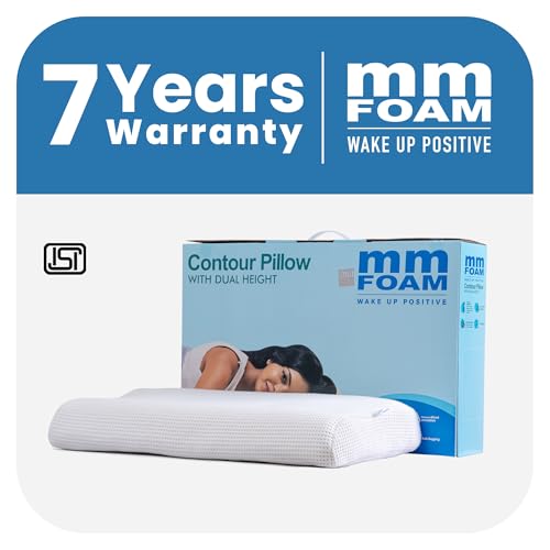 MM FOAM Contour Pillow - 100% Organic Natural Latex with Dual Heights for Custom Comfort and Support | Snugs Your Head and Neck (20.7x13.8x3.34/2.95 inches)
