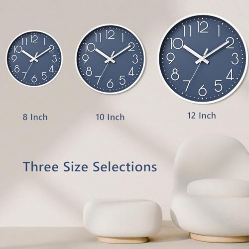 Image of DAXSMY Wall Clock 8 Inch Azure Blue Decorative, Battery Operated Silent