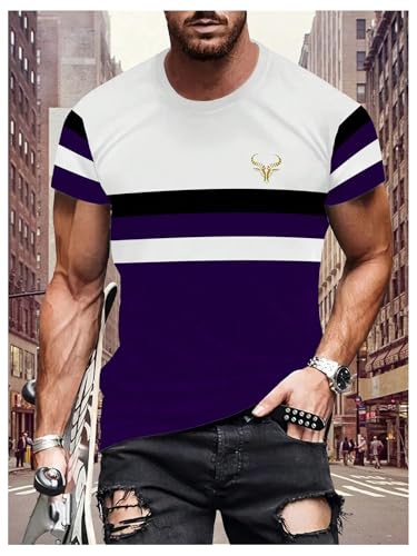 Image of RoseSeek Men's Color Block Short Sleeve Tee Shirts Casual Crewneck T Shirt Trendy Summer Tops