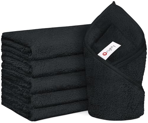 Orighty 6 Pack Black Hand Towels - Quick Drying & Absorbent Microfiber Gym Towels 16x28 inches - Lightweight & Thin White Yoga Towel - Multi-Purpose Camping Towel for SPA Hotel & Bathroom