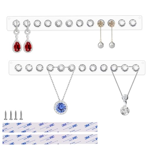 ZOOMPIL Soporte para Joyería de Pared en Acrílico Transparente - Exhibición de Collar, Pendientes y Anillos - 2 Piezas