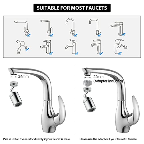 Vakitap 2 Pack Solid Brass Kitchen Sink Faucet Aerator, Universal 4 Modes Faucet Extender Head Replacement Part, 360-Degree Swivel Faucet Aerator For Kitchen And Bathroom Male Or Female Thread #TOP5
