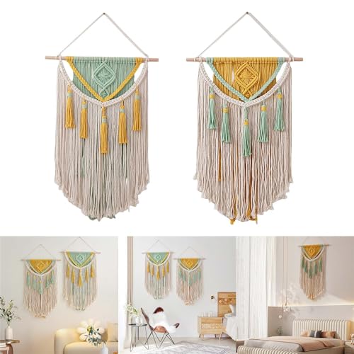 Tenture murale macramé artisanat d'art avec pompons élégants