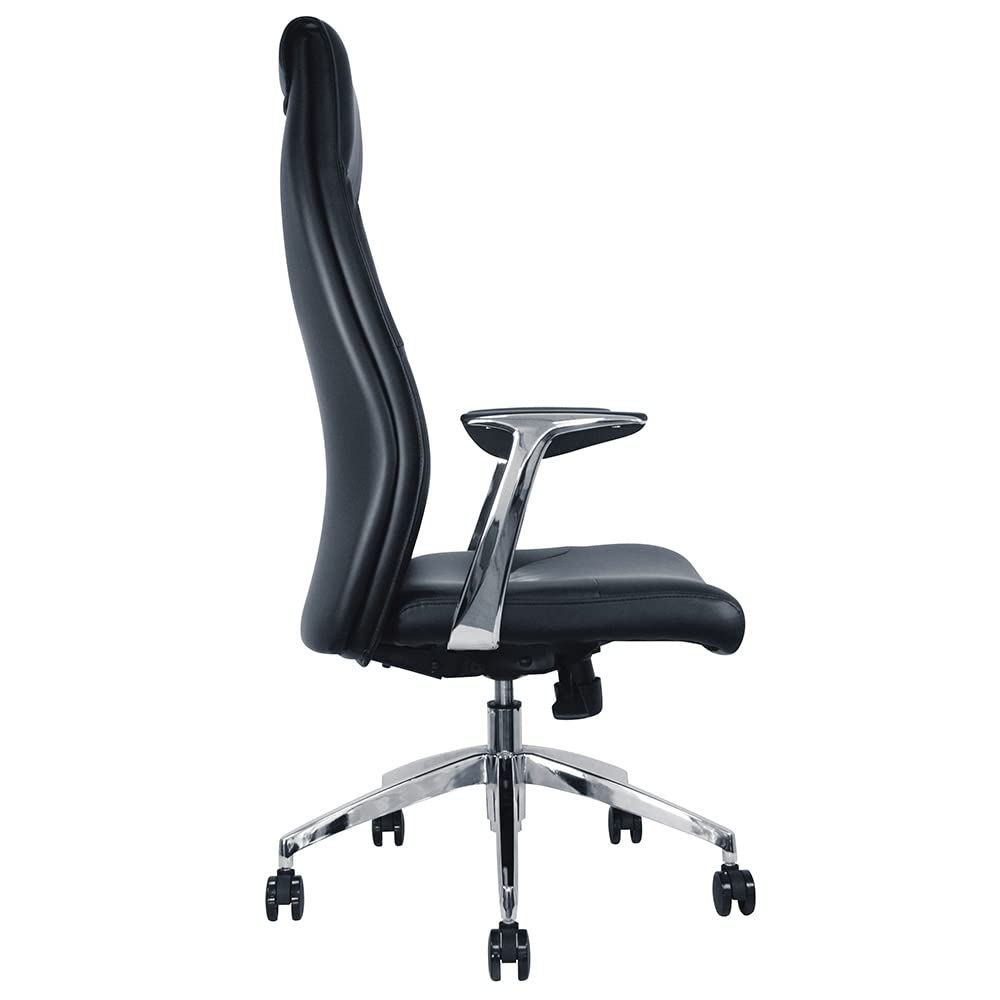 Waytex Fauteuil de Bureau Direction Confortable, Dossier Haut en Simili Cuir Anti-Abrasion, Accoudoirs en Aluminum Poli et Manchettes Simili Cuir, Pied Aluminium