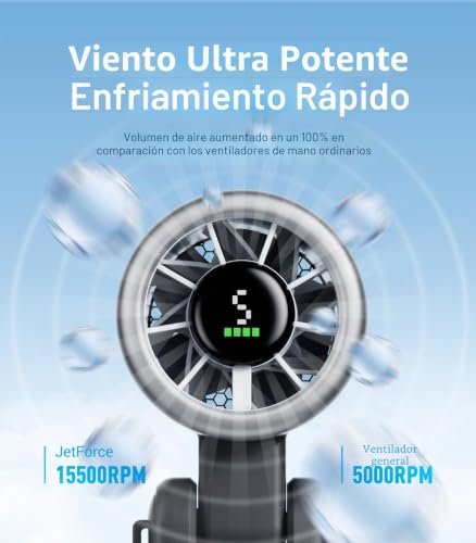 Miniatura 2 de Diveblues Turbo Ventilador Portátil De Mano, Enfriamiento De Alta Velocidad 10m S, 5 Velocidades, Batería Recargable, Hasta 12 Horas, Mini Ventilador Para Viajes, Oficina, Exterior, Negro
