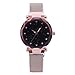 Produktbild HUAYE Männer und Frauen lieben Mesh-Damen Clock Magnet Buckle Starry Diamant Geometric-Quarz-Armbanduhr-Frauen-Uhren (Rose Gold). (Color : Black)