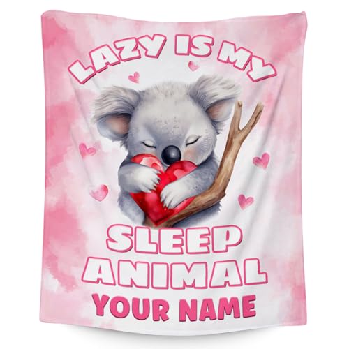 Custom Koala Blanket, Cute Soft Throw Gifts for Women, Cozy Flannel Throw Blankets for Bed Living Room, Pink 60"x80"