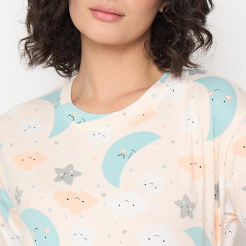 Image of CAMEY Women's Printed Pyjama Set, Short Sleeve T-Shirt and Trousers, Women Nightsuit, Loungewear Sets