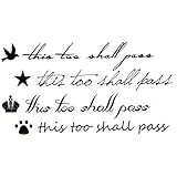 Oottati Small Cute Temporary Tattoo Bird Crown English Word Quote This Too Shall Pass (2 Sheets)