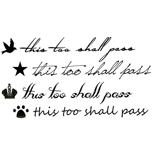 Oottati Small Cute Temporary Tattoo Bird Crown English Word Quote This Too Shall Pass (2 Sheets) #TOP24