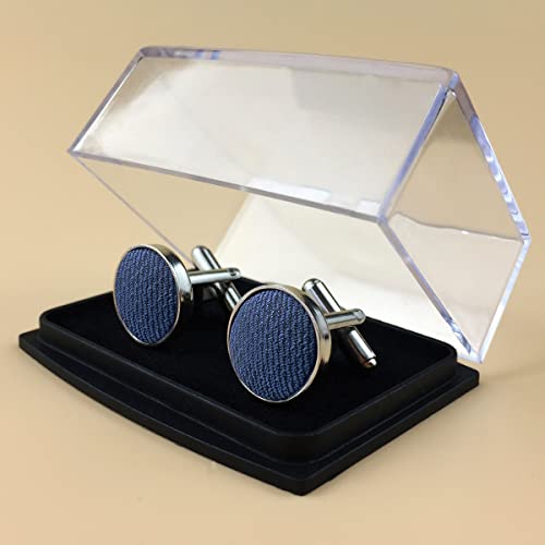 Mancuernillas sólidas azules para hombre miniatura 3